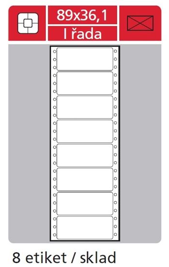 Obrázek z Tabelační etikety s vodící drážkou jednořadé - 89 x 36,1 mm jednořadé 4000 etiket / 500 skladů