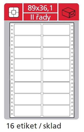 Obrázek z Tabelační etikety s vodící drážkou dvouřadé - 89 x 36,1 mm dvouřadé 8000 etiket / 500 skladů