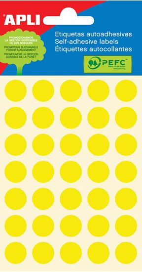 Obrázek z Samolepicí kolečka APLI barevná - prům. 13 mm / 175 etiket / žlutá