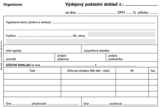 Obrázek z Baloušek výdajový pokladní doklad i pro podvojné účetnictví - A6 / nečíslovaný / 50 listů / NCR / PT050