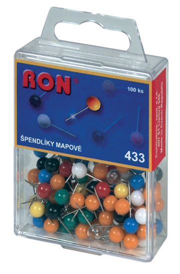 Obrázek z Špendlíky mapové RON - kuličky / 100 ks / barevný mix
