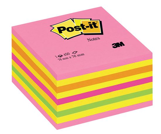 Obrázek z Samolepicí bločky Post-it kostky - růžová, žlutá, oranžová, zelená / 450 lístků