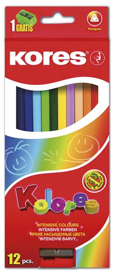 Obrázek z Kores Kolores pastelky trojhranné - 12 barev + lepidlo
