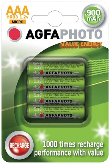 Obrázek z Nabíjecí baterie AgfaPhoto - NiMH AAA 900mAh / 4 ks