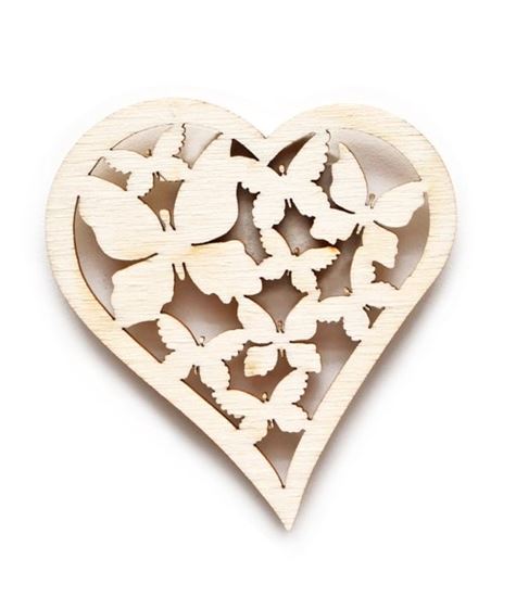 Obrázek z Velikonoční dřevěný výřez - motýlkové srdce 6,5 x 7 cm