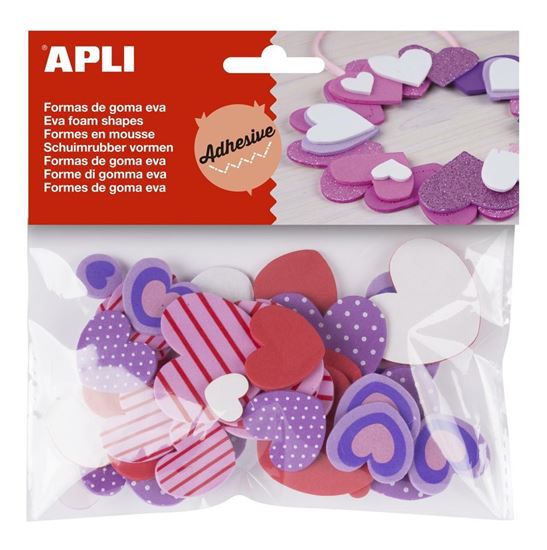 Obrázek z Pěnovka APLI ve tvaru srdce / mix druhů a barev / samolepicí