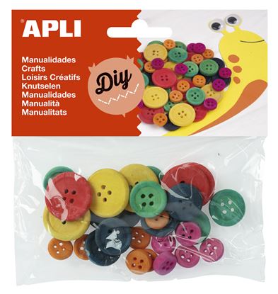 Obrázek Dřevěné knoflíky APLI / mix barev / 30 ks