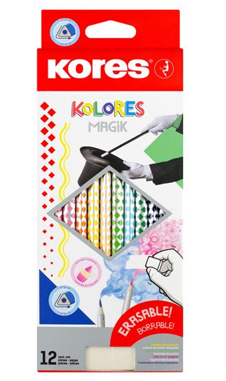 Obrázek z Pastelky trojhranné Kores Kolores MAGIK gumovací - 12 barev