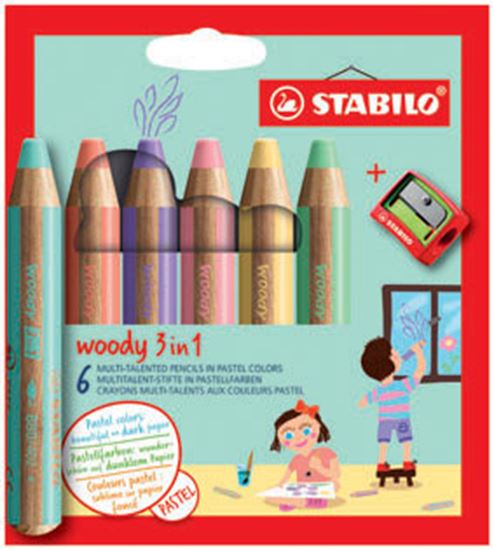 Obrázek z Pastelky STABILO Woody PASTEL 3v1 - 6 barev + ořezávátko