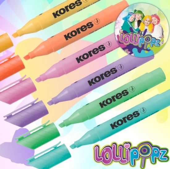 Obrázek z Zvýrazňovač Kores High liner PLUS PASTEL  LOLLIPOPZ - sada 6 ks