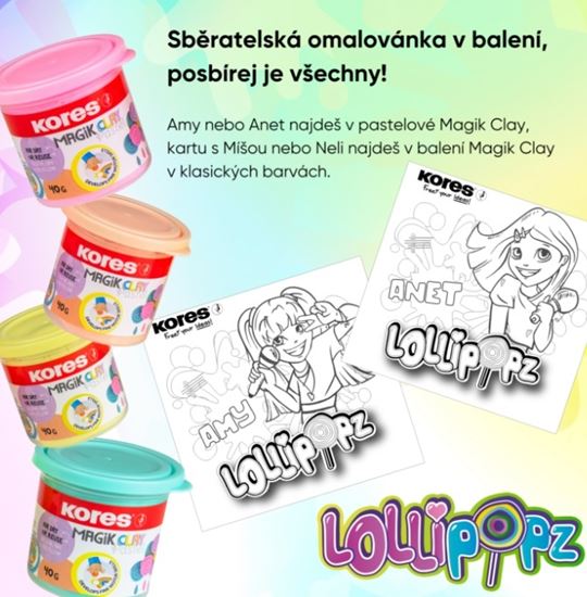 Obrázek z Modelovací hmota KORES MAGIK CLAY PASTEL LOLLIPOPZ - klasické barvy 4x40 g