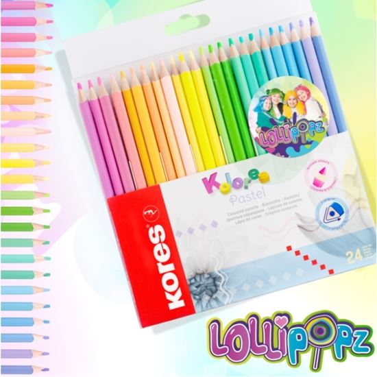 Obrázek z Pastelky trojhranné Kores PASTEL LOLLIPOPZ - 24 barev