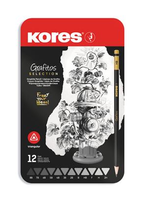 Obrázek Tužka Kores trojhranná Grafitos set - 12 ks / plechový box