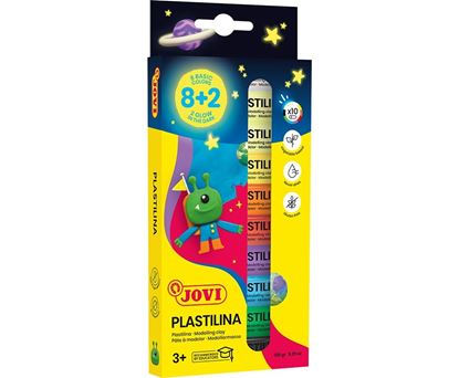Obrázek Plastelína JOVI válečky - 10 x 15 g / 8 základních barev + 2 barvy svítící ve tmě