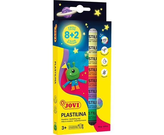 Obrázek z Plastelína JOVI válečky - 10 x 15 g / 8 základních barev + 2 barvy svítící ve tmě