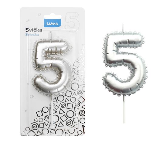 Obrázek z Svíčka dortová č. 5 - stříbrná
