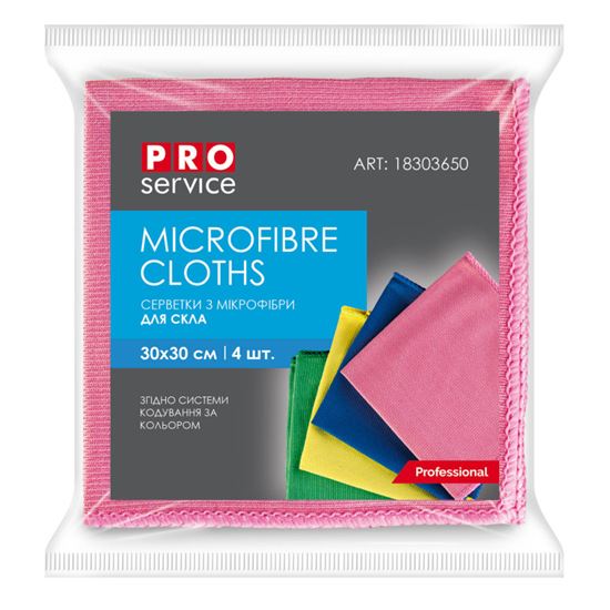 Obrázek z Utěrka z mikrovlákna PRO service na sklo 4 ks - 30 x 30 cm / mix barev