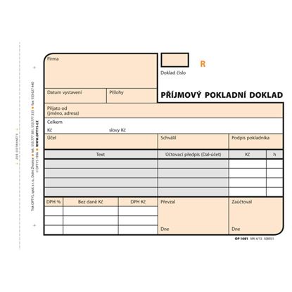 Obrázek Optys 1081 příjmový pokladní doklad číslovaný 2 x 50 listů NCR A6