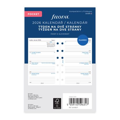 Obrázek Náhradní vložka do diářů Filofax - kalendář kapesní týdenní / 2 strany