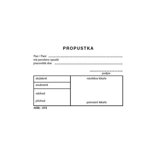 Obrázek z MSK 7400214 propustky 100 listů A7