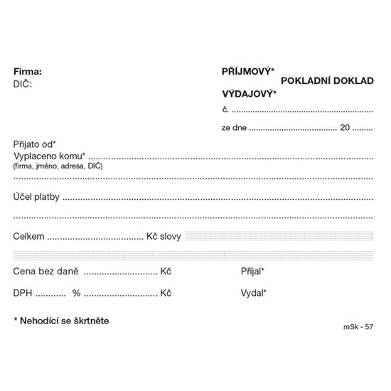 Obrázek z MSK 7400057 univerzální příjmový a výdajový doklad nečíslovaný 100 listů NCR A6