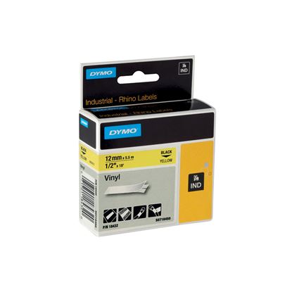 Obrázek Pásky D1 vinylové permanentní - 12 mm x 5,5 m / černý tisk / žlutá páska