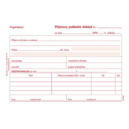 Obrázek Příjmový pokladní doklad i pro podvojné účetnictví Baloušek A6 / nečíslovaný / 50 listů / ET030