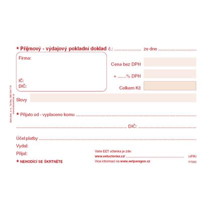 Obrázek Univerzální příjmový a výdajový pokladní doklad Baloušek A6 / nečíslovaný / 50 listů / NCR / PT060