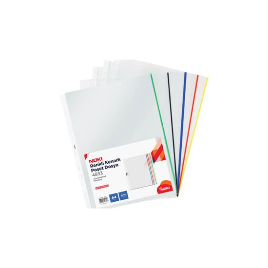 Obrázek z Závěsné obaly A4 Noki extra silný - čirý s barevným okrajem / 50 mic / 25 ks