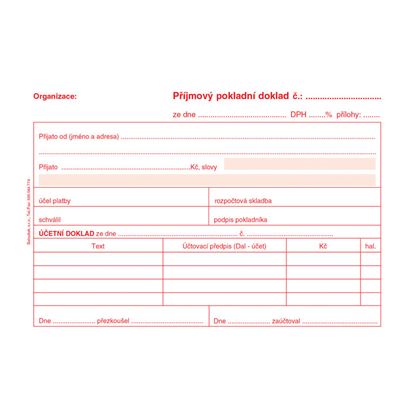Obrázek Příjmový pokladní doklad i pro podvojné účetnictví Baloušek A6 / nečíslovaný / 50 listů / NCR / PT030