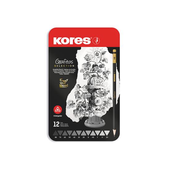 Obrázek z Tužka Kores trojhranná Grafitos set - 12 ks / plechový box