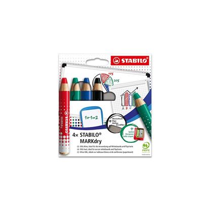 Obrázek Suchý popisovač STABILO® MARKdry - sada 4 ks + hadřík + ořezávátko