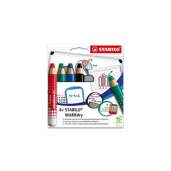Obrázek z Suchý popisovač STABILO® MARKdry - sada 4 ks + hadřík + ořezávátko