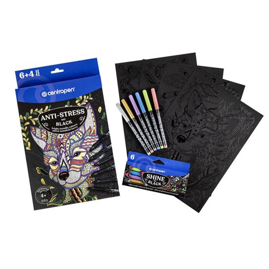 Obrázek z Omalovánky A4 - Antistress black 9390 + 6 ks popisovačů