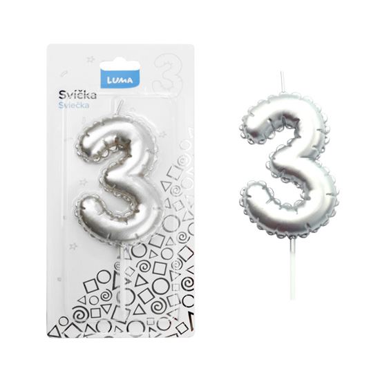 Obrázek z Svíčka dortová č. 3 - stříbrná