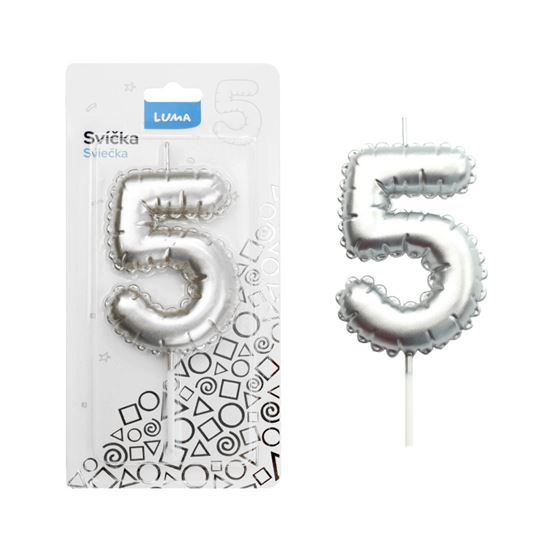Obrázek z Svíčka dortová č. 5 - stříbrná