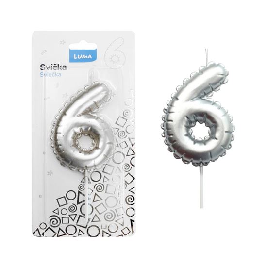 Obrázek z Svíčka dortová č. 6 - stříbrná