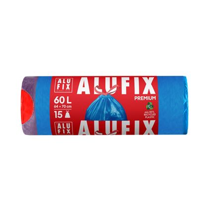 Obrázek Pytle do koše Alufix Premium stahovací - 71x64cm / 60l / 26my / 15ks / modrá