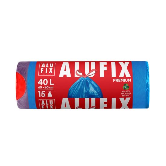 Obrázek z Pytle do koše Alufix Premium stahovací - 60x60cm / 40l / 26my / 15ks / modrá