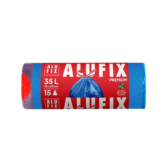 Obrázek z Pytle do koše Alufix Premium stahovací - 60x50cm / 35l / 26my / 15ks / modrá