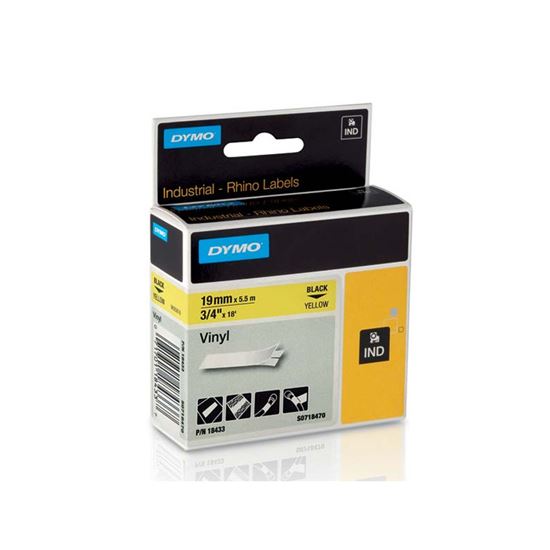 Obrázek z Pásky D1 vinylové permanentní - 19 mm x 5,5 m / černý tisk / žlutá páska