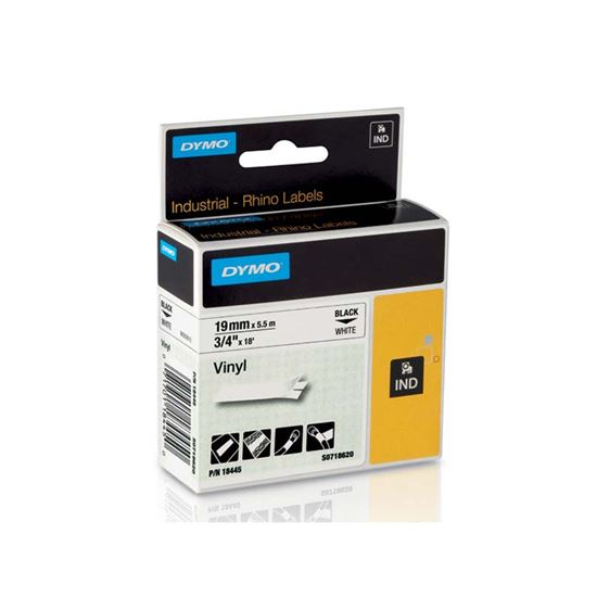 Obrázek z Pásky D1 vinylové permanentní - 19 mm x 5,5 m / černý tisk / bílá páska