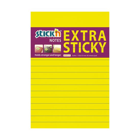 Obrázek z Samolepicí bločky Stick´n by Hopax Extra Sticky - 101 x 150 mm / linka / 90 lístků / neonová žlutá