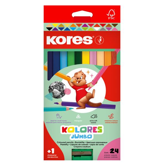 Obrázek z Pastelky Kores Kolores trojhranné / 24 barev / JUMBO