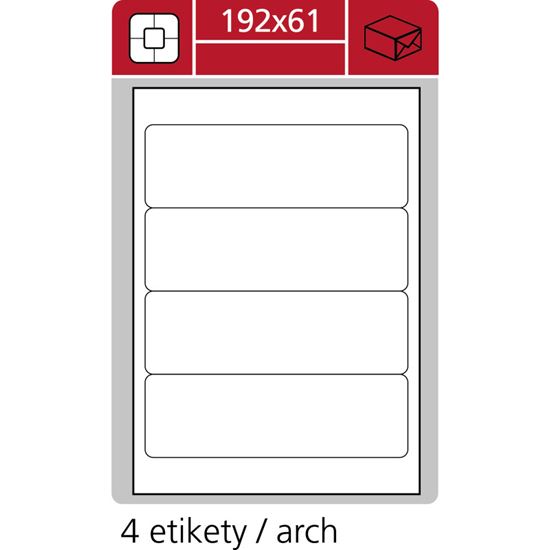 Obrázek z Print etikety A4 pro laserový a inkoustový tisk - 192 x 61 mm (4 etikety / arch ) vhodné na pořadače hřbet 7 cm