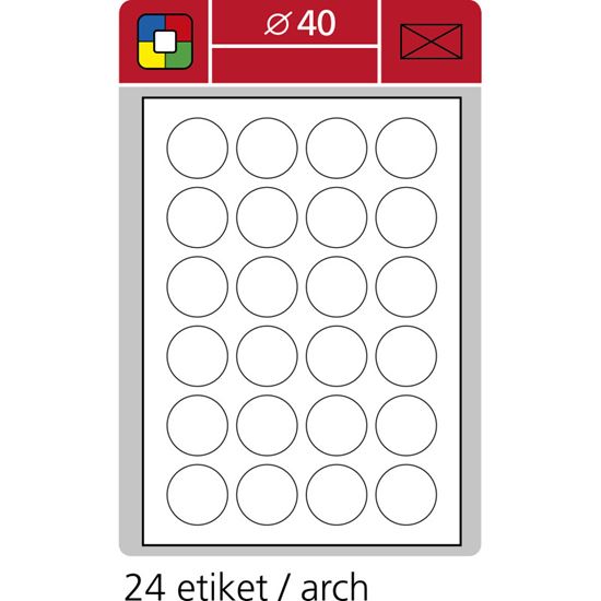 Obrázek z Print etikety A4 pro laserový a inkoustový tisk - kulaté průměr 40 mm (24 etiket / arch)