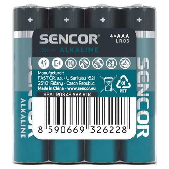 Obrázek z Baterie Sencor alkalická tužková AAA LR03 / 4 ks
