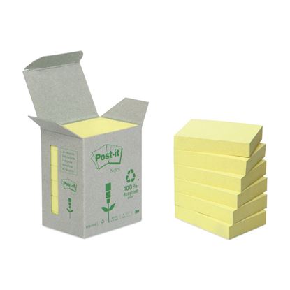 Obrázek Samolepící bločky Post-it recyklované - 38 x 51 mm / žlutá / 6 x 100 lístků