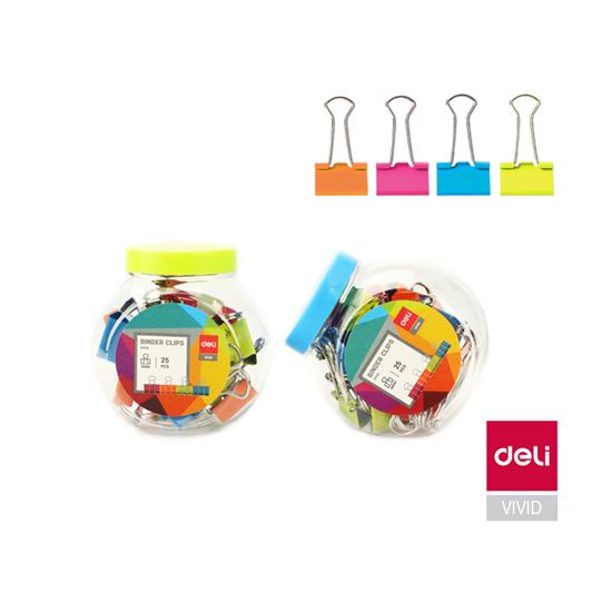 Obrázek z Klipy kovové barevné DELI - 19 mm / 25 ks / barevný mix