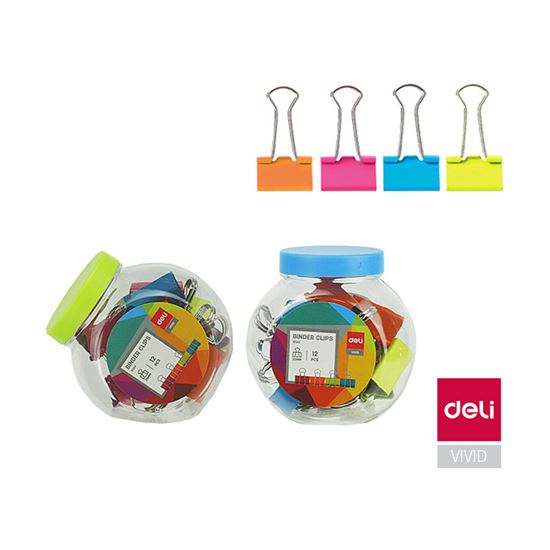 Obrázek z Klipy kovové barevné DELI - 25 mm / 12 ks / barevný mix